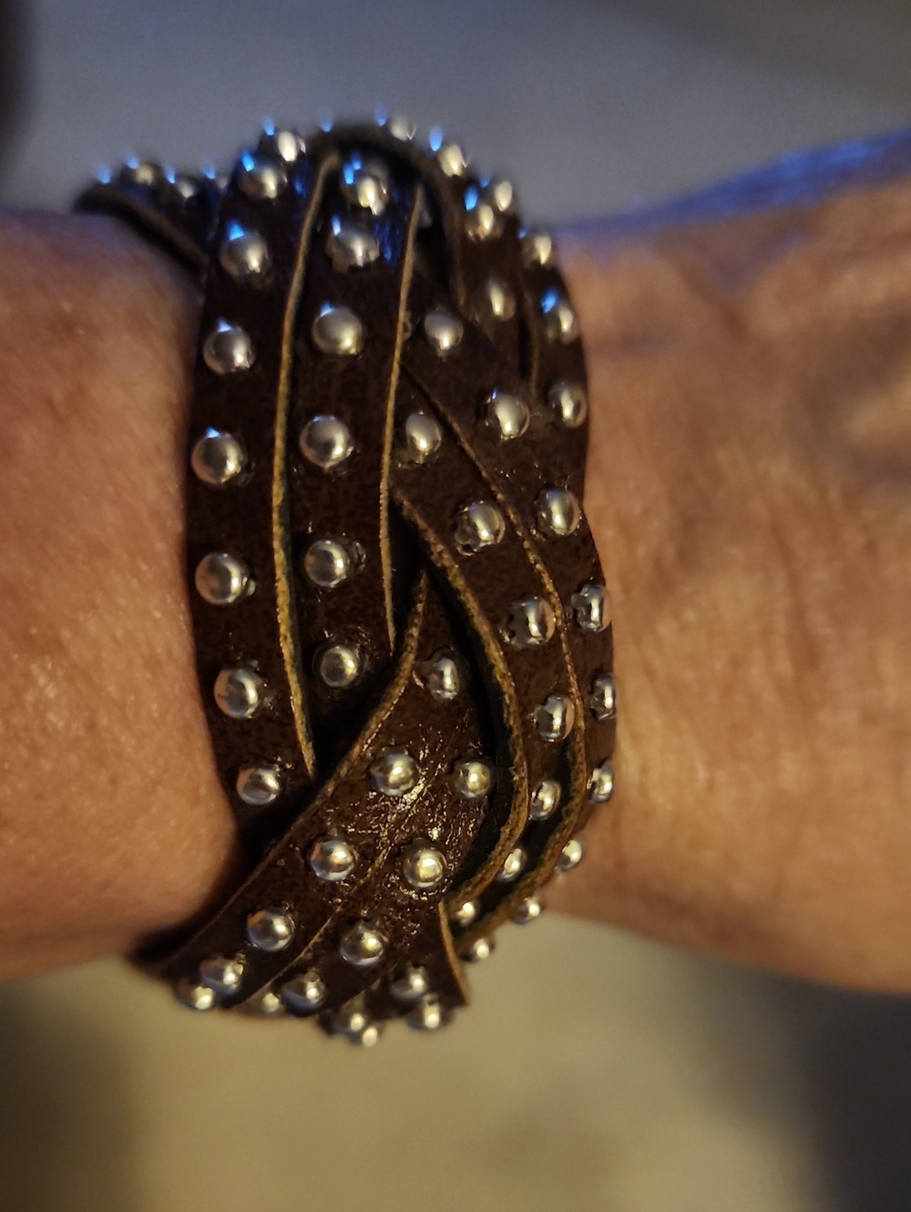 Brown Studded Braided Leather Wrap Bracelet - Women Jewelry